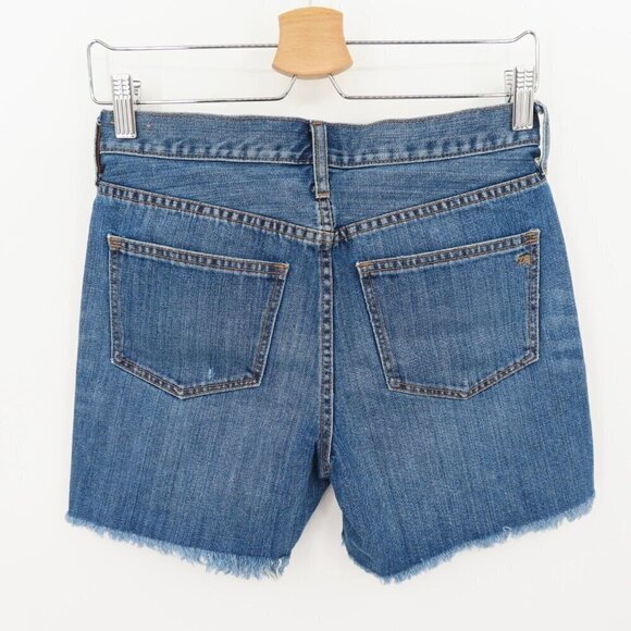 Madewell Womens 24 Blue Denim Shorts Distressed Raw Hem Copper Button Studs Jean - Picture 4 of 8
